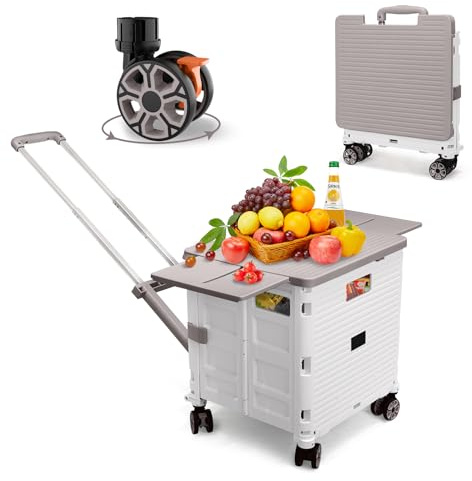 Carro multiusos plegable sobre ruedas, carrito de trabajo con tapa deslizante magnética, asa telescópica de 55 L/176 lbs, carrito de la compra con ruedas giratorias de 360 °para viajes, camping