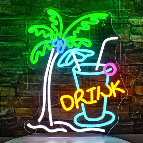 SIGNSHIP Palme Neon Schild Drink Led Schild Bier Bar Neon Schild für Wand LED Neon Licht Zeichen für Home Bar Cart Sommer Strand Restaurant Mann Höhle Bier Cafe Bistro Club Party Decor