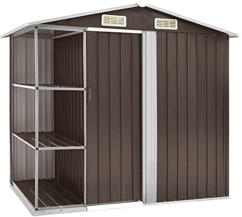 Rantry Capanno Trädgård Verktyg Trädgårdsskjul Verktyg Trädgård Kassetter Trädgård Verktygsskjul Verktygsskjul Trädgård med Hyllor Brun 205x130x183cm Järn Möbeldekoration