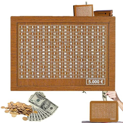 Hucha de Madera 5000 Euro con Contador - Caja Retro para Almacenamiento de Dinero, Reutilizable con Números para Niños