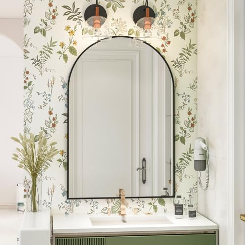 Elemango Specchio da parete bombato con cornice, 50 x 75 cm, colore nero