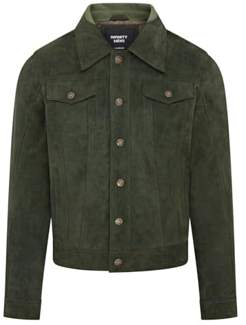 Chaqueta Vaquera de Cuero Occidental de Ante de Cabra Trucker Para Hombre
