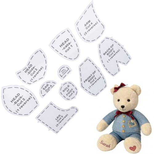 Tissting 10 patrones de costura de oso, juego de reglas de plantilla de oso, herramientas de acolchado acrílico, kit reutilizable de patrón de plantilla de oso de memoria (S 10 pulgadas)