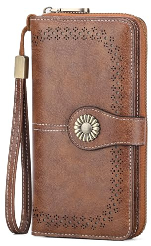 SENDEFN Women's Purse Zipper Travel Leather Purse Large Capacity Credit Card Holder with Wristlet Strap