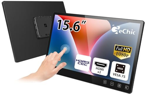 GeChic Moniteur tactile 15 pouces (15,6 pouces) T152C Moniteur tactile capacitif avec 2 entrées HDMI (commutateur KVM) et revêtement anti-empreintes digitales, support mural VESA 1080P, PC industriel