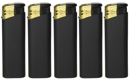 5 Feuerzeuge Schwarz Matt Slim Line Feuerzeug mit Normalflamme Soft Flame Gas wiederbefüllbar Flammenstärke regulierbar seidig gummierte Oberfläche