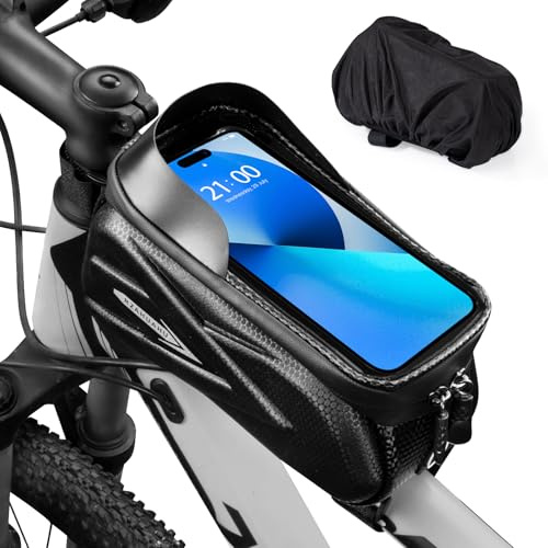 Borsa Bici Telaio Impermeabile Borsa Telaio Bici Telefono Borse Cellulare MTB Touch Screen Sensibile Borsa Porta Cellulare Bici con Copertura Antipioggia Borsa Telaio per Smartphone Sotto i 6,7- B