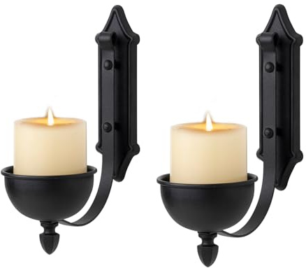 Aimto Wall Sconce Candle Holder Black Wall-Mount Metal Candle Holders Hanging Iron Wall Candle Sconce for Home,Living Room, Bathroom, Dining Room, Set of 2