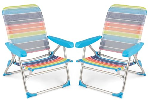 COSTWAY 2 Pack Folding Beach Chair, 4/5 Adjustable Position Camping Chair with Armrests & Carry Strap, Outdoor Backpack Chairs for Picnics, BBQ & Fishing (4 Adjustable Position, 64 x 64 x 83 cm)