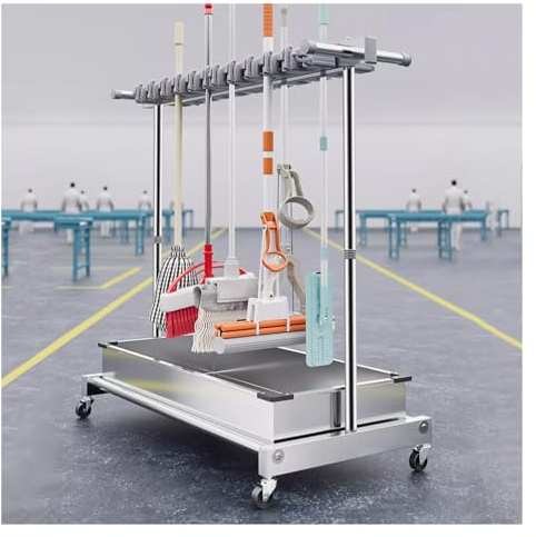 Carro de herramientas de limpieza compacto con ruedas, solución de almacenamiento para trapeadores húmedos y suministros de limpieza, perfecto para el hogar y la oficina