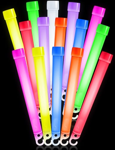 FUSHI&MON Glow Sticks 15 Pack, Glow in Dark Light Up Sticks Party Packs with 14 Hours Duration for Halloween Stocking Stuffers Concert Bonfire Night Camping and Festivals (6 Inch, Mixed Colours)
