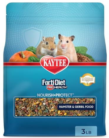 Kaytee Forti-Diet Pro Health Nourish+Protect Hamster and Gerbil Food, Comprehensive Nutrition Backed by Science, Digestive Health, Immune Support, 3 Pounds