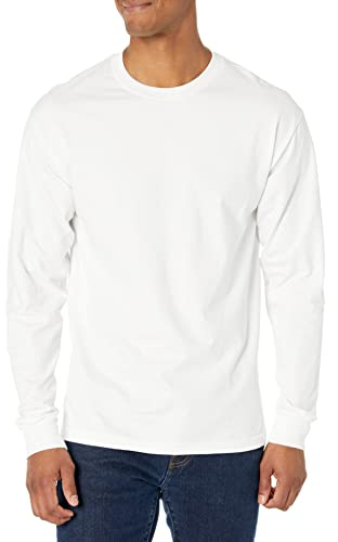 Hanes Men's Long Sleeve Beefy-T Shirt, White, Large (Pack of 2)