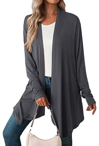 OKSakady Femmes Asymétrique Ourlet Draper Front Ouvert Tricoter Longue Cardigan Manteau,XL,Gris
