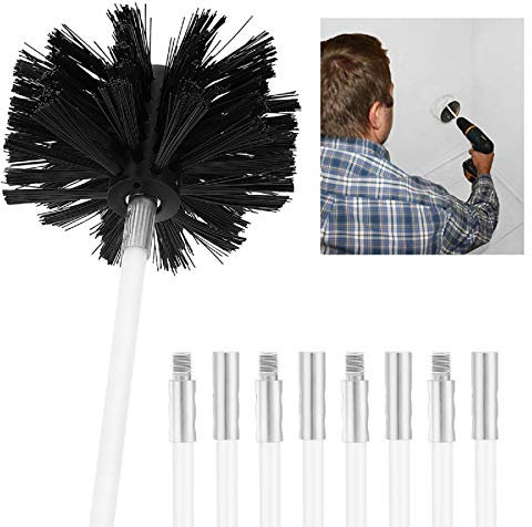 Canna fumaria Canna di pulizia Spazzata Spazzola di spazzamento Set di asciugatura del condotto pulito Kit di rimozione del residuo di stoffa (1 testina + 4 aste/uso con o senza trapano elettrico)