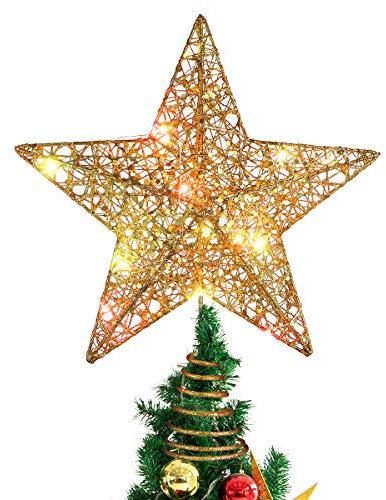 - Decorazione a Forma di Stella per la Punta dell’Albero di Natale, con luci Colorate, Ornamento per Feste, 30,5 cm