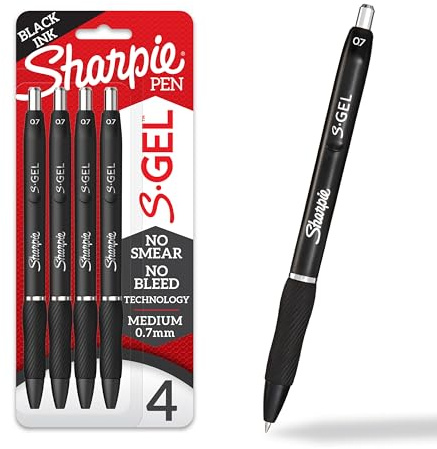 Sharpie S-Gel Pens, Medium Point (0.7mm), Black Ink, 4 Count - Ideal for Writing, Journaling, Drawing, Coloring, Note-Taking, College Supplies