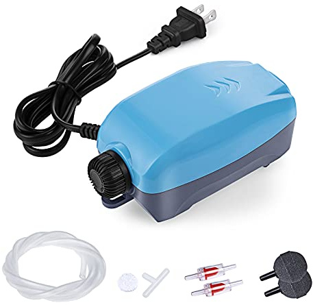 HITOP Dual Outlets Aquarium Air Pump, Whisper Adjustable Fish Tank Aerator, Quiet Oxygen Pump with Accessories for 20 to 100 Gallon (2 outlets - Blue)
