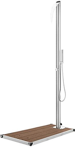 Gecheer Gartendusche mit Brauner Bodenplatte Außendusche Campingdusche Pooldusche Camping Pool Außen Dusche Bodenelement 225cm Edelstahl