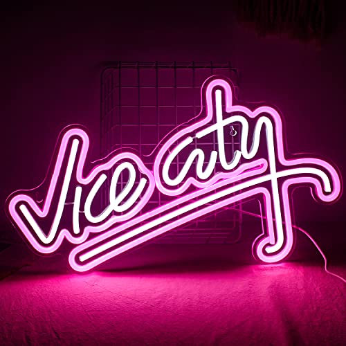Wanxing Vice City Neón Gamer Decoración Habitación,LED para Decorar Paredes letras,Señales luminosas con fuente de alimentación USB,Adecuado para Aalas de Juegos,Dormitorios,Tiendas,áreas de juego