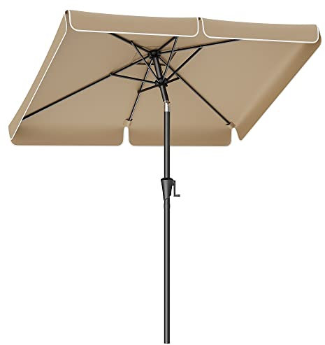 SONGMICS Sonnenschirm 200 x 150 cm, rechteckiger Balkonschirm, Sonnenschutz UPF 50+, beidseitig um 30° knickbar, für Garten, Terrasse, ohne Ständer, Taupe GPU048K01