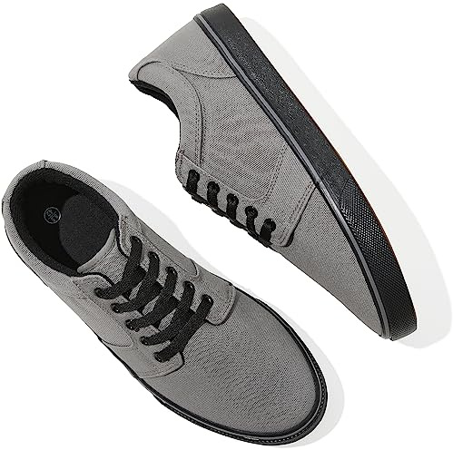 BENPAO Men's White Casual Shoes Black Canvas Sneakers(Dark Grey,US12)