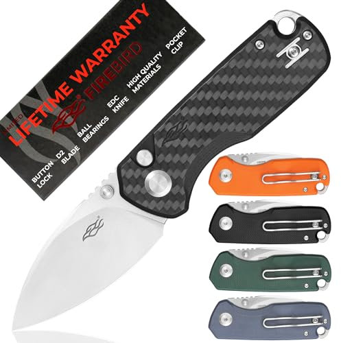 Firebird GANZO FH925-CF Taschen Klappmesser Knopfverschluss D2-Stahlklinge G10 rutschfester Griff mit Clip Camping Outdoor Allzweckmesser (Kohlefaser)