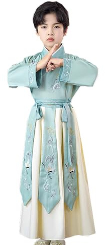TANZEQI Traditional Chinese Boy's Hanfu Costume Set Han Dynasty Boys Chinese Kung Fu Outfit (Blue, 160)
