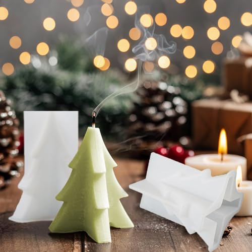 Norhogo 2 stycken julgranskulor ljusformer, silikon 3D julgran ljusgjutform jul, julgran ljusgjutform för fondanttårta, aromaterapi-ljus, choklad, tvål