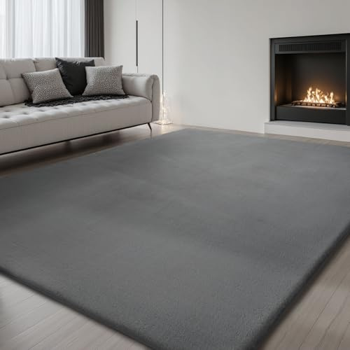 Sour Lemon Rugs Living Room 120x160cm,Grey Area Faux Bunny Fuzzy Fur Rug | Modern Large Anti Slip Beside Rug,Faux Rabbit Fur Carpets,Non-Shedding Fluffy Shaggy Short Pile Rug for Bedroom,Kids Room