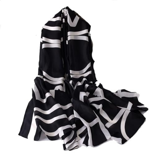 Yurosiay Seidenschal Damen Mode Dünn Seidenimitat Damenschal Satin Halstücher Elegant Business Seidentücher Weiche Leicht Schal Stola Strandtuch Sommerschal für Frauen 90×180cm Schwarz+Weiß