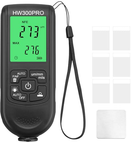 ALLmeter Medidor Espesor Pintura Coche, Medidor De Espesor De Pintura, Con Pantalla LCD, Fe & NF μm/mm/mils 0-2000μm Medidor de Pintura Automático, Max/Min/Avg para Pintura Fabricación Talleres Coches