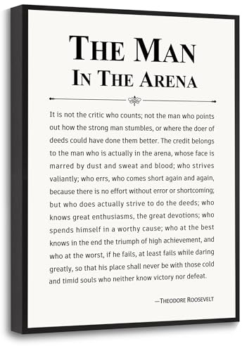 Howwii Inspirational Wall Art Office Decor The Man in the Arena Motivational Positive Quote Canvas Print Gift for Men&Women Framed Canvas Wall Decor 12”x16”