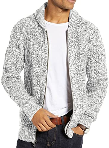 Runcati Cárdigan de Manga Larga para Hombre con diseño Trenzado, Cremallera Chaqueta de Punto para Camisa y Camisa, Gris Claro, L