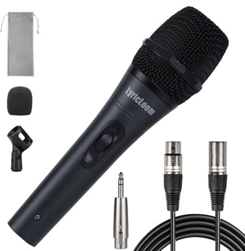 LyricLoom Professional XLR Microphone Wired Set, Metal Vocal Dynamic Microphone with 16.4 XLR Male to XLR Female Cable, Mic with Switch Set. Corded Microphone for Karaoke, Speaker, Singing, Recording