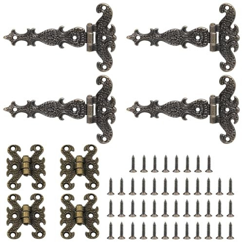 JINJUMEI Charnières Vintage en Bronze en T - 8 Pièces Décoratives pour Portes, Armoire, Tiroir, Armoires, Boîtes à Bijoux