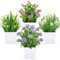 BTSD-home 4 Pack Fake Plants Small Green Artificial Plants with Flowers Indoor for Home Office Bathroom Shelf Decor