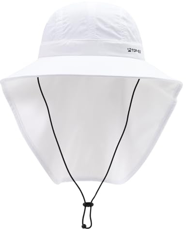 TOP-EX Cooling UV Sun Hat for Large Heads Wide Brim Bucket Hat with Neck Flap Outdoor Hiking Fishing Gardening Safari Cap for Men and Women Summer Fitted Sun Protection White L/XL