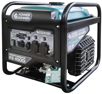 K&S Könner&Söhnen KS 4500i Inverter-Benzingeneratore 4500 W, generatore inverter, USB QC 3.0, Type-C, modalità Eco, display LED, 4 tempi, 12V, 2×230 V prese, generatore di emergenza a benzina