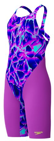 Speedo Girls Fastskin Junior Endurance+ Max Openback Kneeskin Swimsuit Swimming Costume Cave Current/Neon Jelly Size 7-8 Years