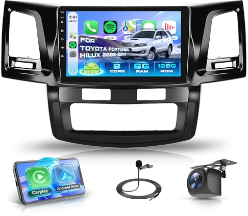 8 Core 6G+128G Android 15 Car Stereo for Toyota Fortuner Hilux 2005-2014, Wireless Carplay Android Auto, Rimoody 10.1'' Touch Screen 360° Panoramic View GPS/BT 5.0/FM RDS/DSP/5G-WiFi Backup Camera SWC