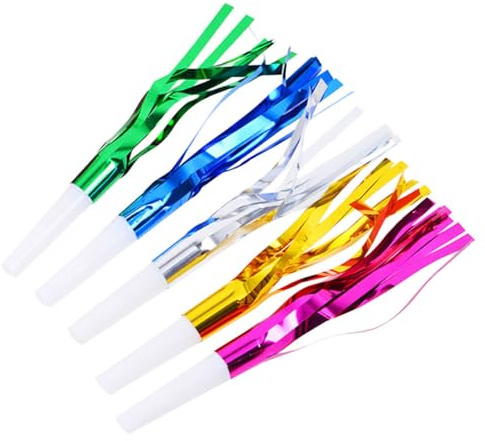Vaguelly Silbatos Metálicos para 18 Unidades Flecos Coloridos Aleatorios Matracas de Fiesta Ruidosas para Cumpleaños Navidad y Celebraciones Infantiles Color Aleatorio Color
