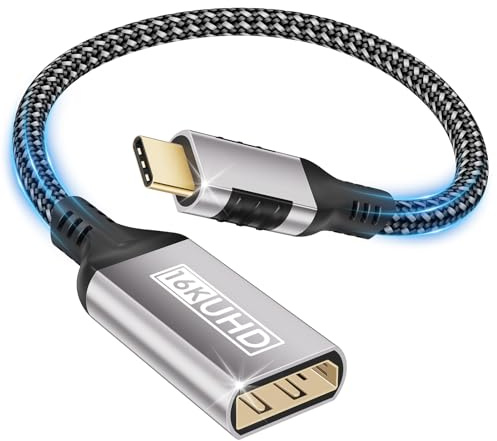 layajia USB C auf DisplayPort 2.1 Adapter, 16K@60Hz 8K@120Hz 4K@240Hz 80Gbps Thunderbolt 5/4/3 Type C DP Kabel DSC HDR G-Sync Free-Sync Kompatibel mit MacBook Pro/Air Mac mini iMac iPad