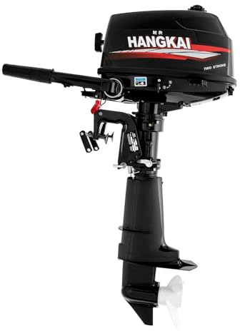 WOLEGM Motor fuera de borda 6 CV 2 tiempos, motor fueraborda de gasolina con refrigeración por agua, encendido CDI, arranque manual y eje corto, motor fueraborda para bote inflable, bote de pesca