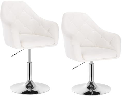 WOLTU 2er Set Barsessel Loungesessel mit Arm- und Rückenlehne, stufenlose Höhenverstellung, drehbar, Kunstleder, Weiß BH104ws-2