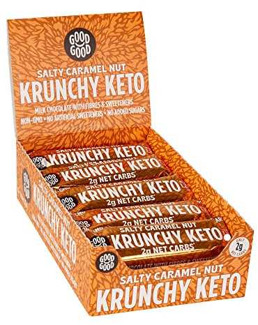 GOOD GOOD Krunchy Keto Bar Salty Caramel - Low Carb Protein Bar - No Added Sugar Snack Bar - High Fibre - Suitable for Diabetics & Sugar Intolerant Individuals (15x35g)