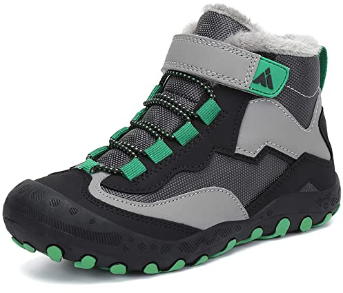 Mishansha Bottine Enfants Hiver Chaussure Neige Fille Fourrees Bottes Hiver Garçon Chaussure Boots Randonnée Apres Ski Noir Gris,GR.38