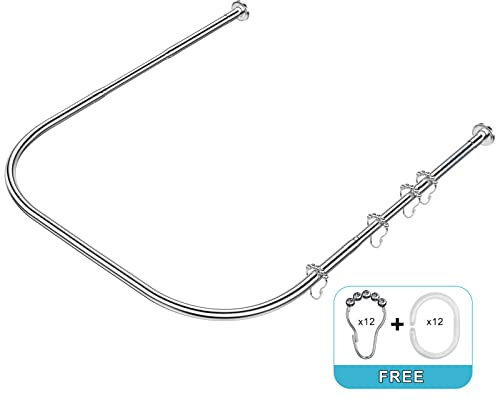 Misounda Tringles à Rideaux De Douche En U (70-100) x80x(70-100) cm, Barre Rideau De Baignoire Douche Angle Sans Percage Extensible Convient Pour Salle De Bain, Cabine D'Essayage.