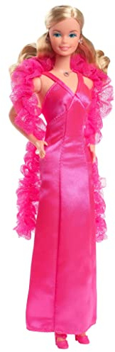 Barbie Signature 1977 Superstar Classic Doll Reproduction (Blonde) with Twisting Waist & Legs, Pink Dress & Boa, Gift for Collectors