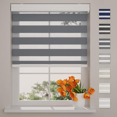 DTCH® Doppelrollo mit Kassette 90 x 175 cm (BxH) grau, Blickdicht oder Transparent, Größen von 40 bis 220 Breite, ohne Bohren möglich, Duo Rollo, doppelrollo 90 cm breit